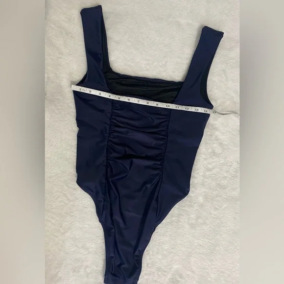 Reimagined by J Crew Size 10 Blue Ruched Built In Bra One Piece Swimsuit. NWOT - Picture 10 of 11
